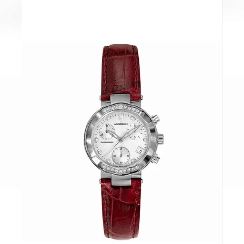 Accutron Women's Chamonix Diamond Chronograph Red Leather Watch